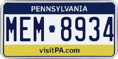 PA license plate MEM8934