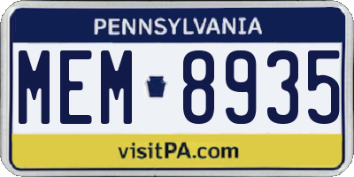 PA license plate MEM8935