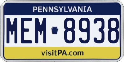 PA license plate MEM8938