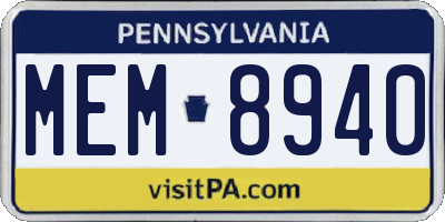 PA license plate MEM8940