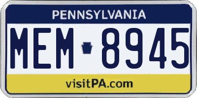 PA license plate MEM8945