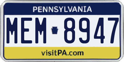 PA license plate MEM8947