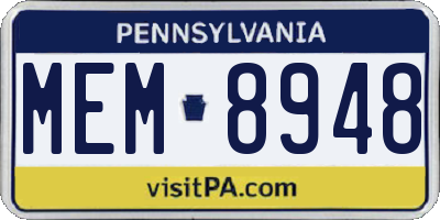 PA license plate MEM8948