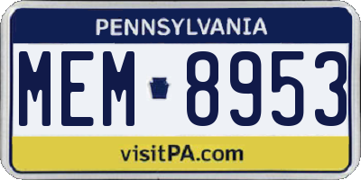 PA license plate MEM8953