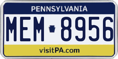PA license plate MEM8956