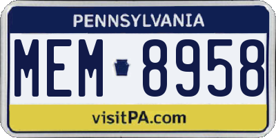 PA license plate MEM8958