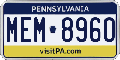 PA license plate MEM8960