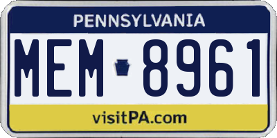 PA license plate MEM8961