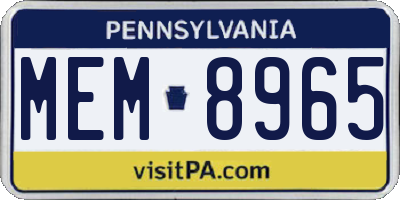 PA license plate MEM8965