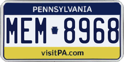 PA license plate MEM8968