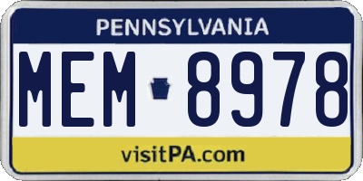 PA license plate MEM8978