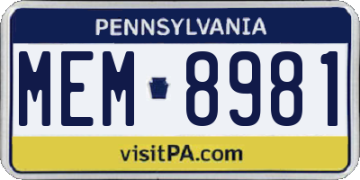 PA license plate MEM8981