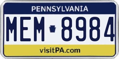PA license plate MEM8984