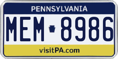 PA license plate MEM8986