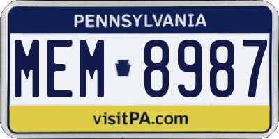 PA license plate MEM8987