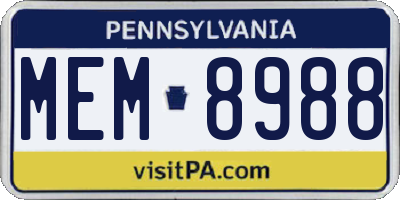 PA license plate MEM8988