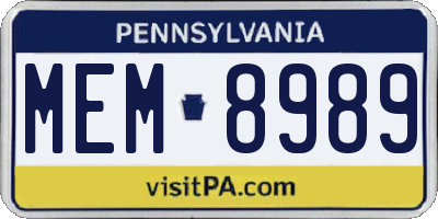 PA license plate MEM8989