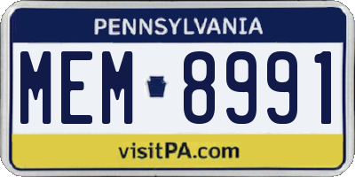 PA license plate MEM8991