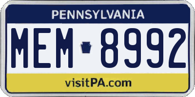 PA license plate MEM8992