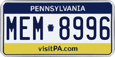 PA license plate MEM8996