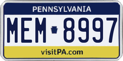 PA license plate MEM8997