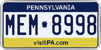PA license plate MEM8998