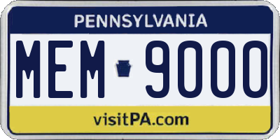 PA license plate MEM9000