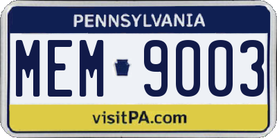 PA license plate MEM9003