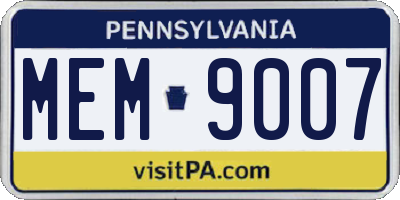 PA license plate MEM9007