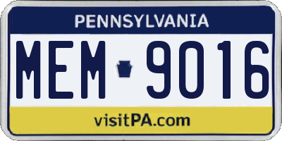 PA license plate MEM9016