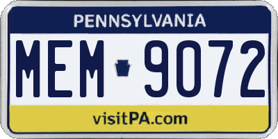 PA license plate MEM9072