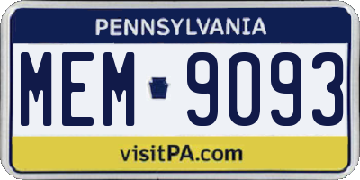 PA license plate MEM9093