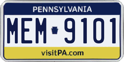 PA license plate MEM9101