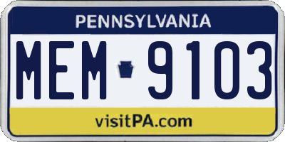 PA license plate MEM9103