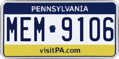 PA license plate MEM9106