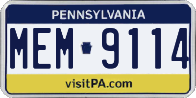 PA license plate MEM9114