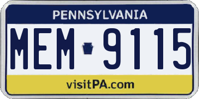 PA license plate MEM9115