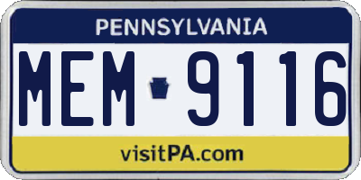 PA license plate MEM9116