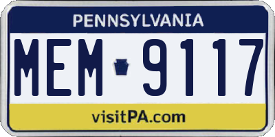 PA license plate MEM9117