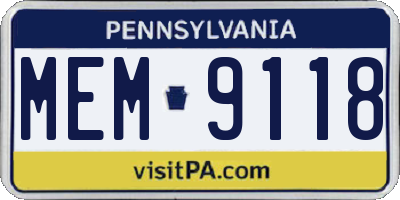PA license plate MEM9118