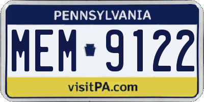 PA license plate MEM9122