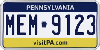 PA license plate MEM9123
