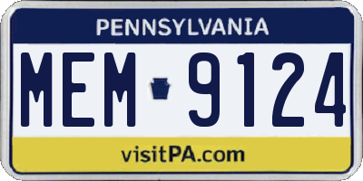 PA license plate MEM9124