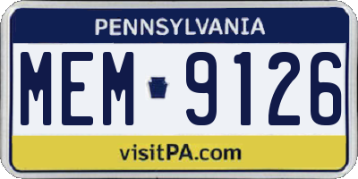 PA license plate MEM9126