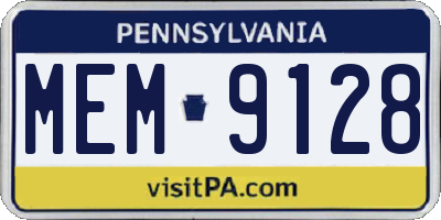 PA license plate MEM9128