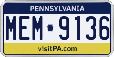 PA license plate MEM9136