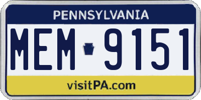 PA license plate MEM9151