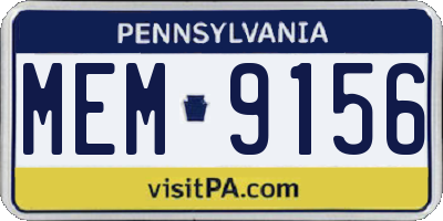PA license plate MEM9156
