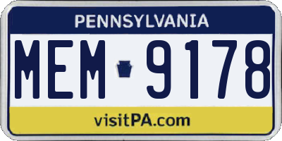 PA license plate MEM9178