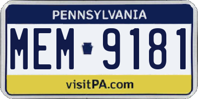 PA license plate MEM9181